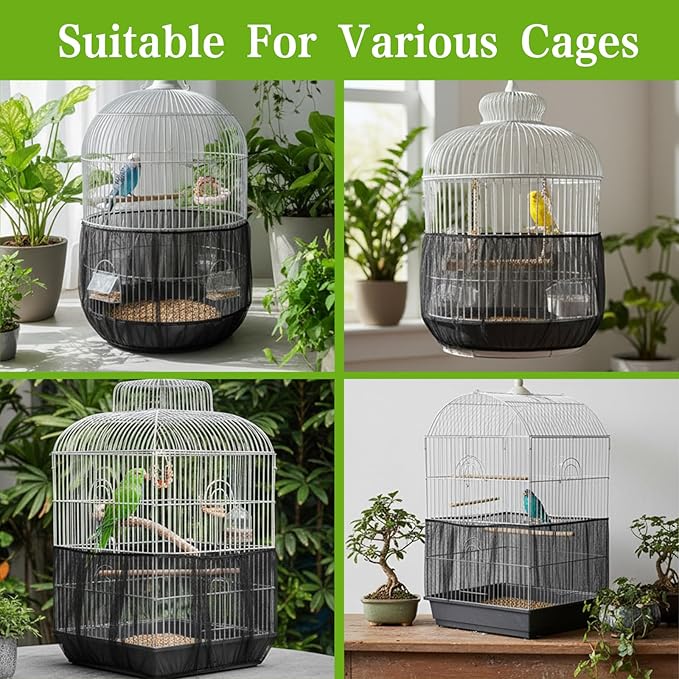 2-Pack Bird Cage Net,Adjustable Bird Cage Netting Seed Catcher,Birds Cages Seeds Catchers for Round & Square Large Cages, Fits Parakeets, Cockatiels & More