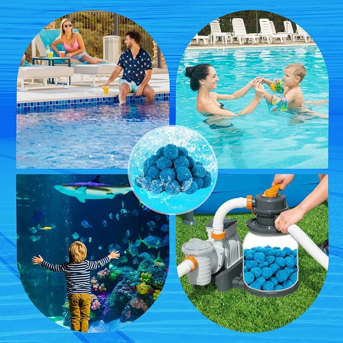 Askyli 3.1 lbs Pool Filter Balls for Sand Filter, Reusable Pool Sand Filter Balls, Efficient Blue Filter Media Balls, Suitable for All Sand Filter System (Equals 100lbs Pool Filter Sand)