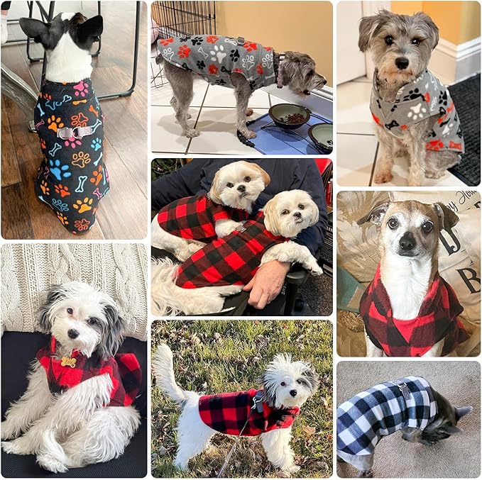 BEAUTYZOO Small Dog Sweater Fleece Vest Winter Jacket, D-Ring Leash Attachment for XS S Puppy Medium Sized Breeds Dogs, Cold Weather Dog Clothes Windproof Keep Warm, Black Bones Paw XL