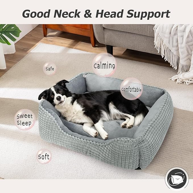 MIXJOY Large Dog Bed for Large Medium Small Dogs, Rectangle Washable Orthopedic Dog Bed, Soft Calming Sleeping Puppy Bed Durable Pet Cuddler with Anti-Slip Bottom L(30"x24"x9")