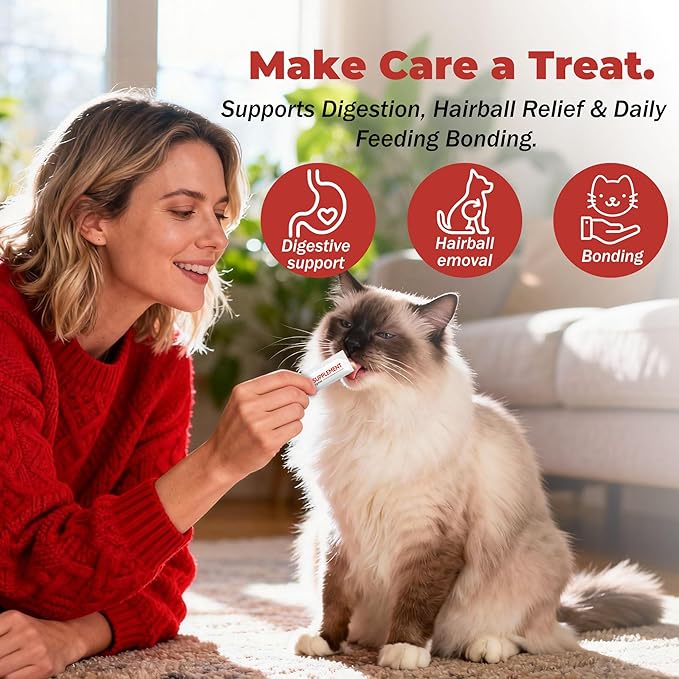 Hairball Treatment for Cats & Hairball Control Relief, Cat Digestive Support Gel Treats –Psyllium Husk & Malt – Helps Improve Digestion, Protects Gastrointestinal Health, Hairball Removal