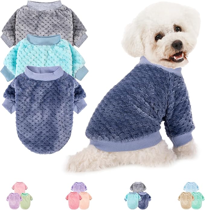 Dog Sweater, 3 Pack Dog Sweaters for Small Medium Dogs or Cat, Warm Soft Flannel Pet Clothes for Dogs Girl or Boy, Dog Shirt Coat Jacket (XX-Large, Grey+Navy+Sky Blue)