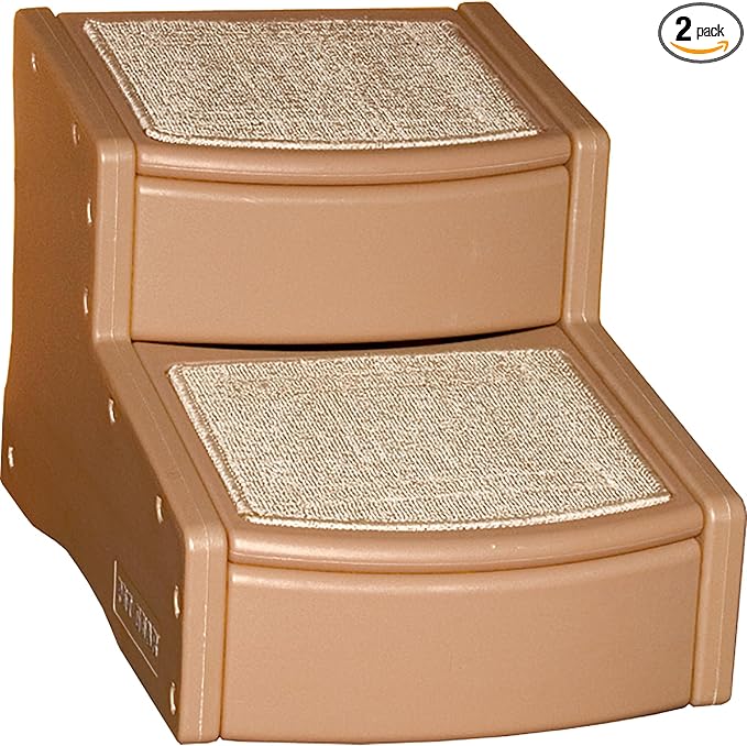 Pet Gear Easy Step II Pet Stairs, Toffee, 2 Step | For Cats/Dogs up to 150 Pounds, Portable, Removable Washable Carpet Tread, No Tools Required
