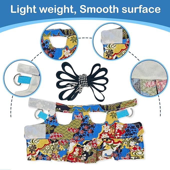 Guinea Pig Harness Skirt Clothes and Leash, Adjustable Hamster Ferret Harness and Leash Set, No Pull Walking Vest for Ferrets, Chinchillas and Similar Small Animals (flowercolor S