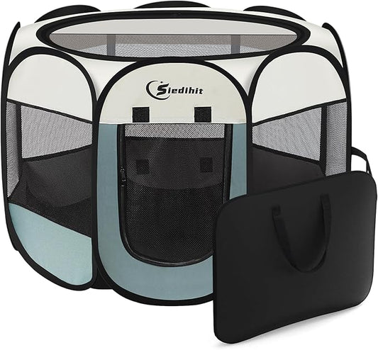 Siedihit Large Dog Cat Playpen, Puppy Pet Playpen Indoor for Dog Crate Tent Cage Outdoor, Portable Pop Up Dogs Enclosure Kennel with Carrying Case for Dogs/Cats/Rabbits, Grey