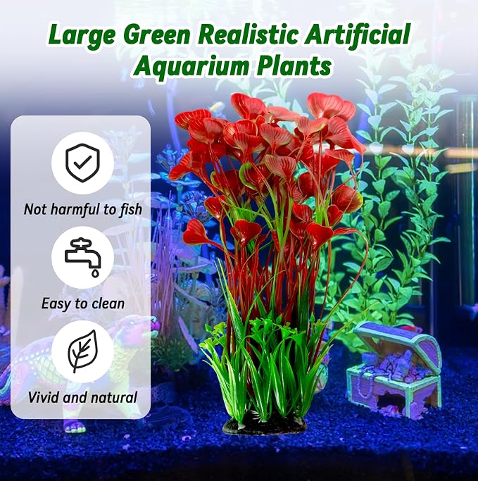 kathson Tall Plastic Aquarium Plants,16 Inches Artificial Plant for Fish Tank Large Silk Aquarium Plants Decor Freshwater and Saltwater Fish Tank Seaweed Decorations for Small Tanks