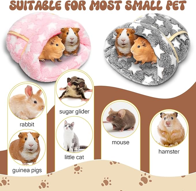 Wenqik 2 Pcs Guinea Pig Hideouts Guinea Pig Bed Washable Bunny Bedding Cuddle Warm Small Pet Sack Supplies Portable Pet Carrier Cage Nest Accessories for Cage(Gray, Light Pink,Pentagram)