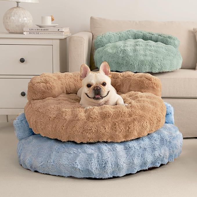 EHEYCIGA Soft Dog Couch Bed for Large Dog, Fluffy Medium Dog Bed with Removable Washable Cover, Bolster Pet Sofa, Waterproof and Non-Slip, 36" x 36"x 9", Camel