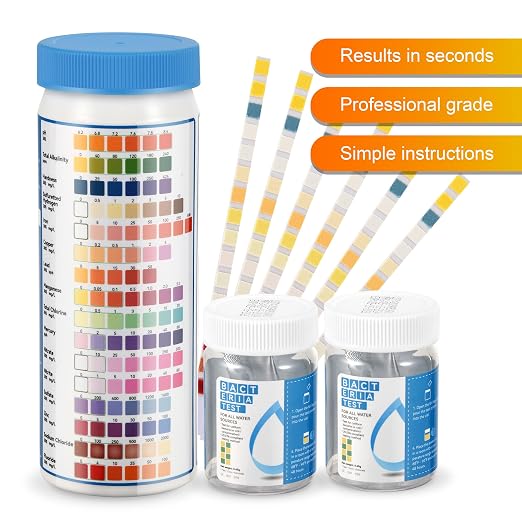 AAwipes Drinking Water Test Strips 17-in-1 100 Strips + 2 Bacteria Tester Kits, Lab-Validated Complete Water Testing for Home, Well, Tap Water, City Water, Flood Water Testing Strips (K03-100)