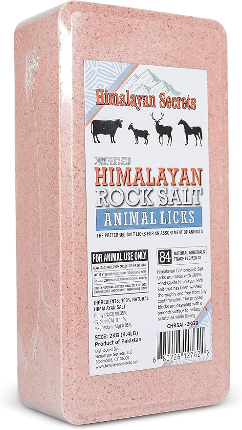 Salt Block for Deer & Horses – Compressed Mineral Salt Lick for Livestock, Cattle & Goats – Himalayan Secrets Pink Rock Salt Block (4.4LB/2KG, Block)