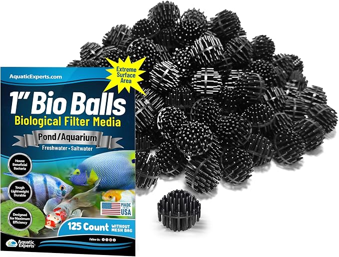 Aquatic Experts 1" Small Bio Balls for Aquariums & Small Ponds – Biological Filter Media for Canister Filters, Sumps & Wet/Dry Systems, Made in USA (125 Count, No Mesh Bag)