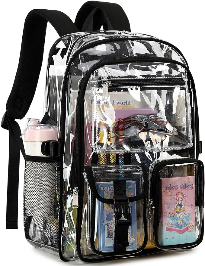 Abshoo Large Clear Backpack For Girls Women School Bookbag Heavy Duty Transparent Backpack (Black)
