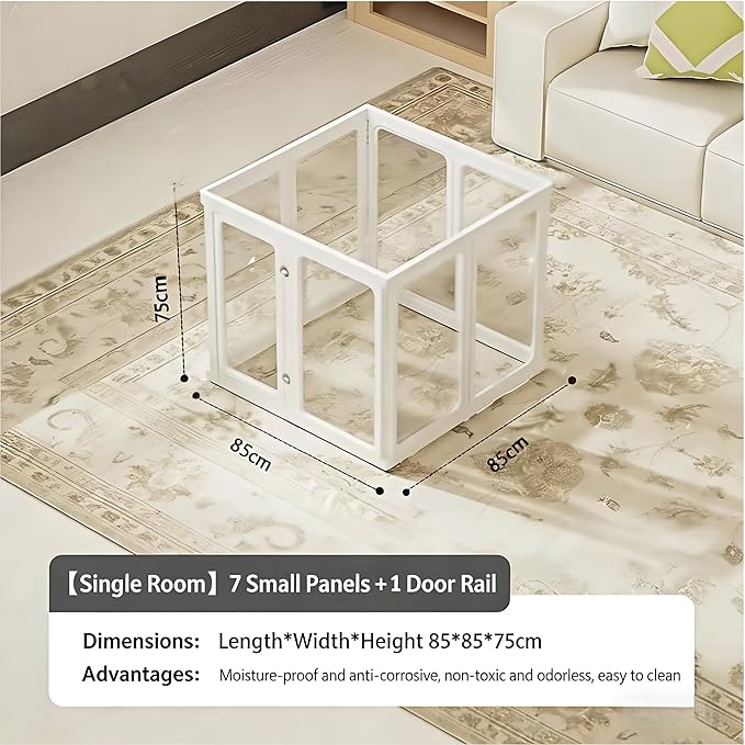 Clear Acrylic Dog Playpen with Door,23.6" Puppy Playpen,Easy Assemble Pet Fence,10-Panel for Puppies/Small Dog Play Pen Indoor (White, 23.6 Inch-H, 10 Panel) (White, 75cm7p+1d)