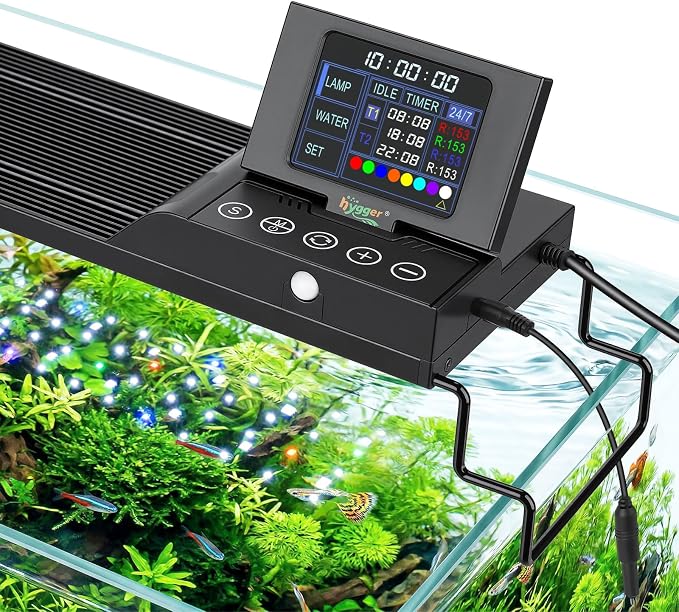 hygger 60W Smart Aquarium LED Light with Water Monitor for 48-55 Inch Tanks | Auto Lift-Up TFT LCD Screen, Temperature Monitor, Water Quality Monitoring, Full Spectrum Lighting, Intelligent Control
