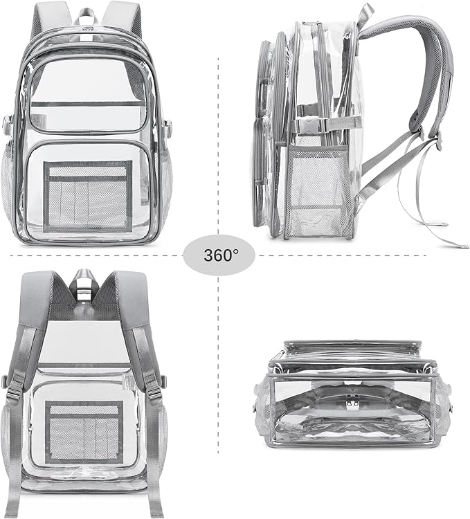 abshoo Large Heavy Duty Clear Backpack For School Bookbag Transparent Multi Pocket Backpacks (Grey)