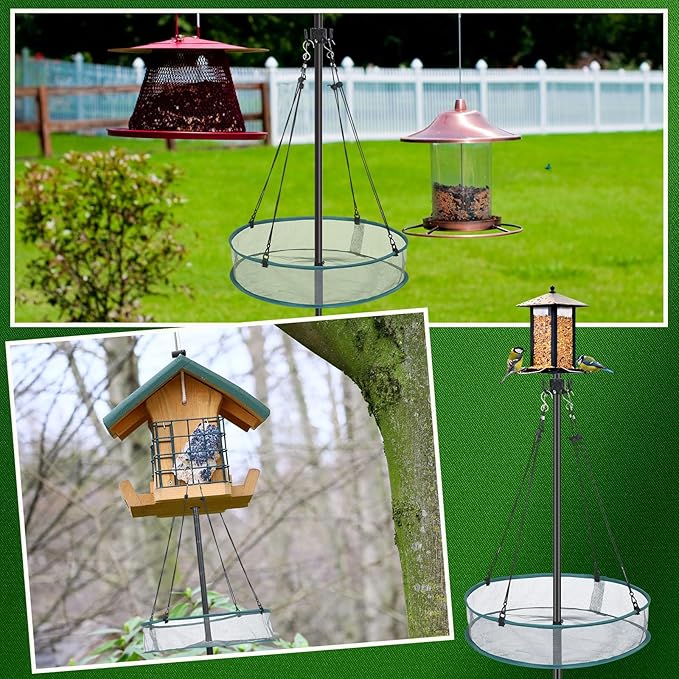 LemonRoad 2 Sets Bird Seed Catcher for Outdoors Feeder 20'' Wild Bird Feeding Tray Hanging Platform Feeding Hoop with Holes Fits 1'' Pole Seed Catcher for Finch Garden Backyard