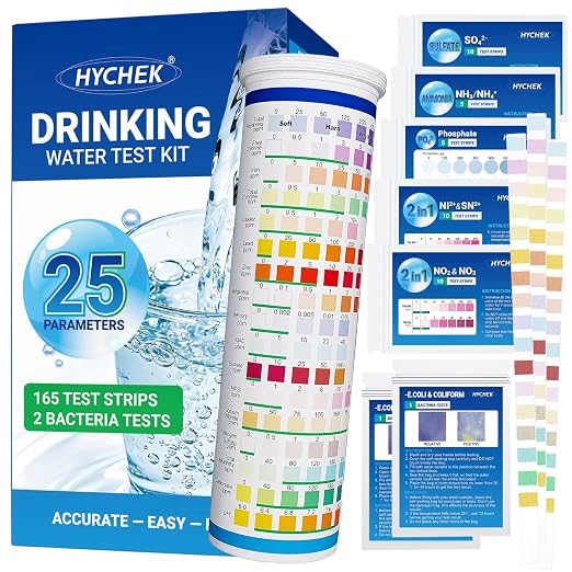 25 in 1 Home Drinking Water Test Kit, 165 Strips + 2 Bacteria Tests | Accurate Water Test Strips, Well & Tap Water Testing Kit, Tests Iron, Lead, Nitrate, Fluoride, Chlorine, Hardness, pH & More