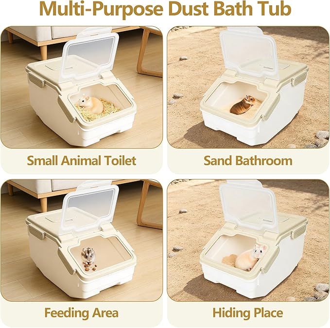 IOKHEIRA Extra Large Chinchilla Sand Bath Kit - Plastic Dust Bath House with Sand Cup & Shovel, Pet Shower Room for Hamster Hedgehog Guinea Pig Squirrel & Small Animals (White)