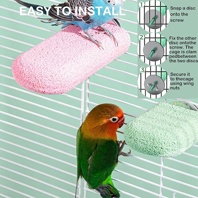 5 Pcs Bird Beak Grinding Calcium Stone, Parrot Cage Perch Stand Platform, Parrot Teething Stone Toy & Foot Claws Trimmer, Bird Chewing Toy for Macaws Parakeets Finches Cockatiel Hamster Rabbit Poultry