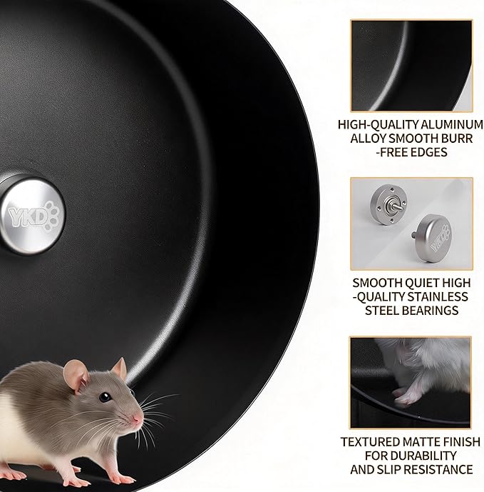 11.8" Silent Rat Exercise Wheel, Chinchilla Aluminum Alloy Noiseless Running Wheel for Fancy Rat, Chinchilla, Syrian Hamsters, Hedgehogs and Small Pets (Bracket-Black)