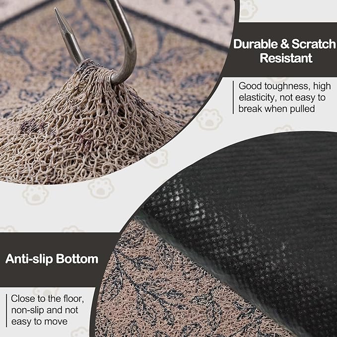 Glittme Cat Litter Mat with Non-Slip Bottom Litter Box Mat 24"X15" Litter Trapping Mat Easy to Clean Washable Cat Food Mat for Kitty,S