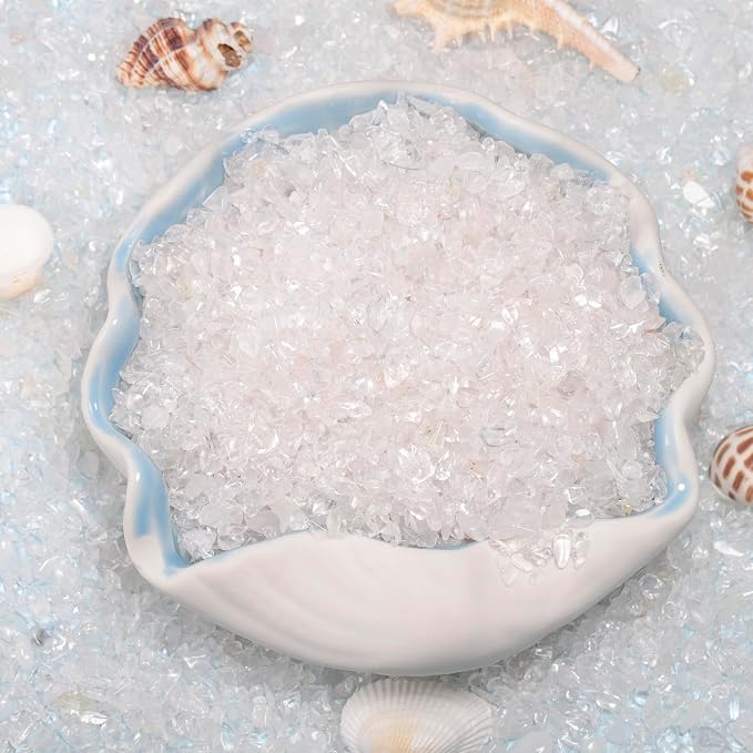 1LB Crystal Chips Stone Clear Quartz 3-5mm Mini Decorative Rock | Crushed Crystal Quartz Bulk,Irregular Polished Rocks for Fish Tank,Vases Filler,Succulent Plants Decor,Aquarium Gravel Rocks