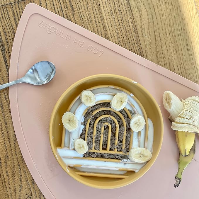 Should We Go? Slow Feeder for Dogs & Puppies, The Slowdown Bowl Silicone Slow Eating, Modern Lick Mat Design, Reduces Gulping, Fits 2 Cups, 7.5” Across x 1.5” Tall, Mealtime Challenge, Medium-Honey