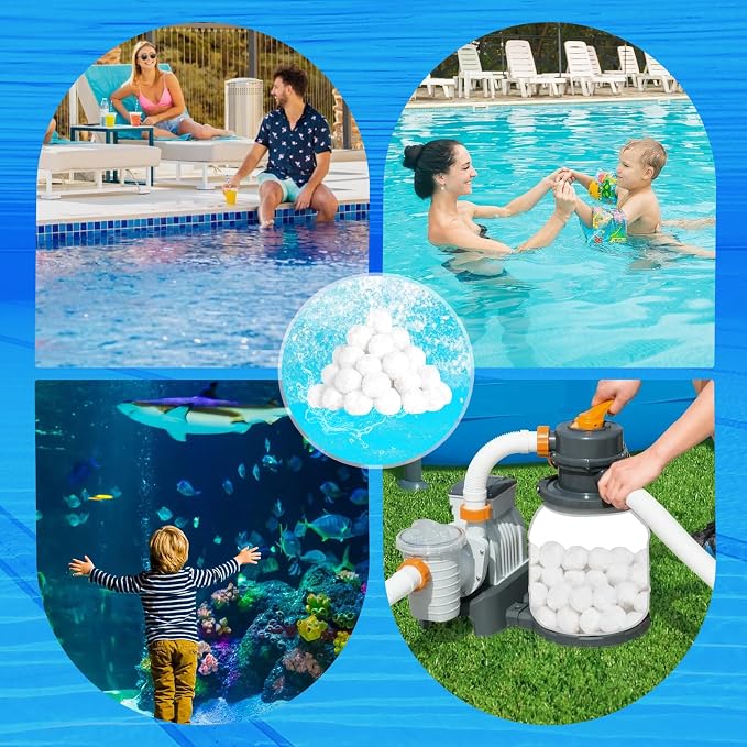 Askyli 2.9 lbs Pool Filter Balls for Sand Filter, Reusable Pool Sand Filter Balls, Efficient Pool Filter Sand, Suitable for All Sand Filter System (Equals 100lbs Pool Filter Sand) - White