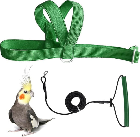 Pet Parrot Bird Harness Leash Adjustable Bird Flying Harness Traction Rope with Cute Wing for Parrots Pigeons Budgerigar Lovebird Cockatiel Mynah Outdoor Training Toy (Green,S)