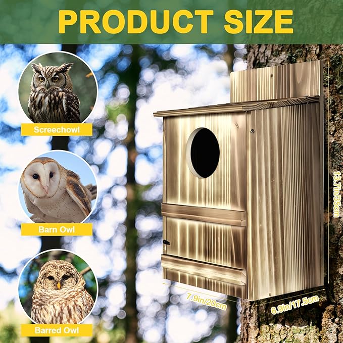 2 Pack Round Owl Houses, Bird Houses for Outside, Wooden Owl Nest Box Large Opening Screech Outdoor Bird's Box, for Wildlife Screech, Barred, Great Horned, Barn Owls, Assembly Required