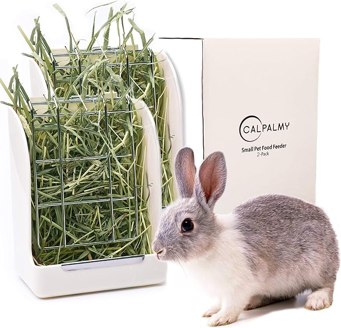 CalPalmy 2-Pack Hay Feeder for Rabbits, Guinea Pigs, and Chinchillas - Minimize Waste and Mess with 5 1/2" x 3 1/2" x 7 3/8" Hanging Alfalfa and Timothy Hay Dispenser