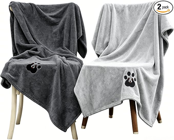 Dogvingpk Extra Large Dog Towel 2 Pack, Super Absorbent Soft Quick Drying Microfiber Pet Bath Towels for Large & Medium Dogs (XL-55" * 36", Grey and Black)