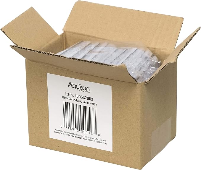 Aqueon Genuine Aquarium Fish Tank Replacement Filter Cartridges Small - 9 Pack | Aquarium filter media with activated carbon, dual-sided dense floss, fits QuietFlow E 10 and MiniBow 1, 2.5, 5