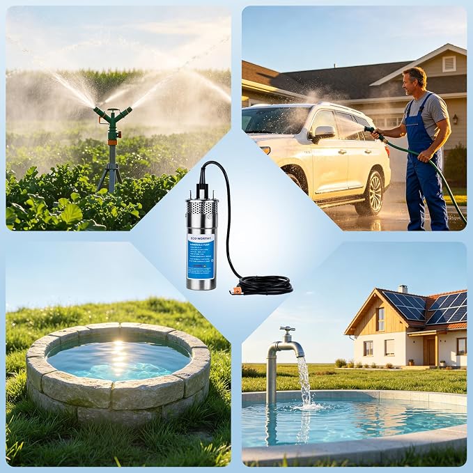 ECO-WORTHY 12V DC Submersible Deep Well Pump, IP65 Waterproof, MAX Flow 3.2GPM, Max Head 230ft, Water Pump Powered by Solar or Battery for Irrigation, Deep Well Water Extraction, Off-Grid Use