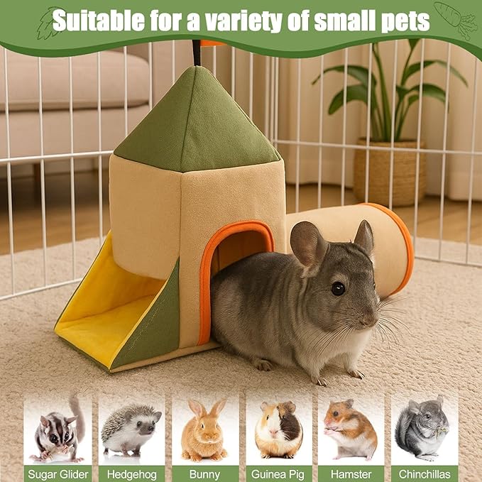 Guinea Pig Hideout Tunnel, Castle Toy Play Tube for Small Pets, 3 Cave House for Bunny Rabbit Hamster Ferret Chinchilla Rat Hedgehog