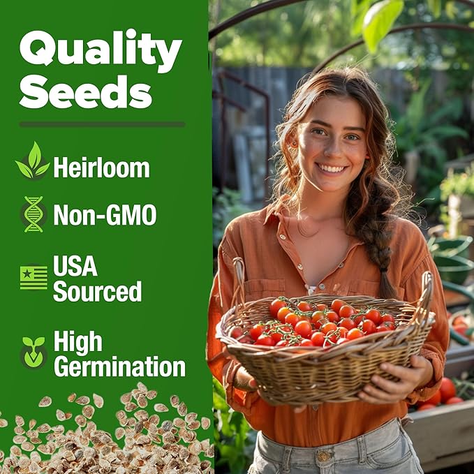 HOME GROWN Large Red Cherry Tomato Seeds 1000+ Heirloom Non-GMO Seeds for Planting, High Germination,Indeterminate, Sweet & Juicy Salad Tomatoes,Prolific Garden Crop,Sustainable (Solanum lycopersicum)