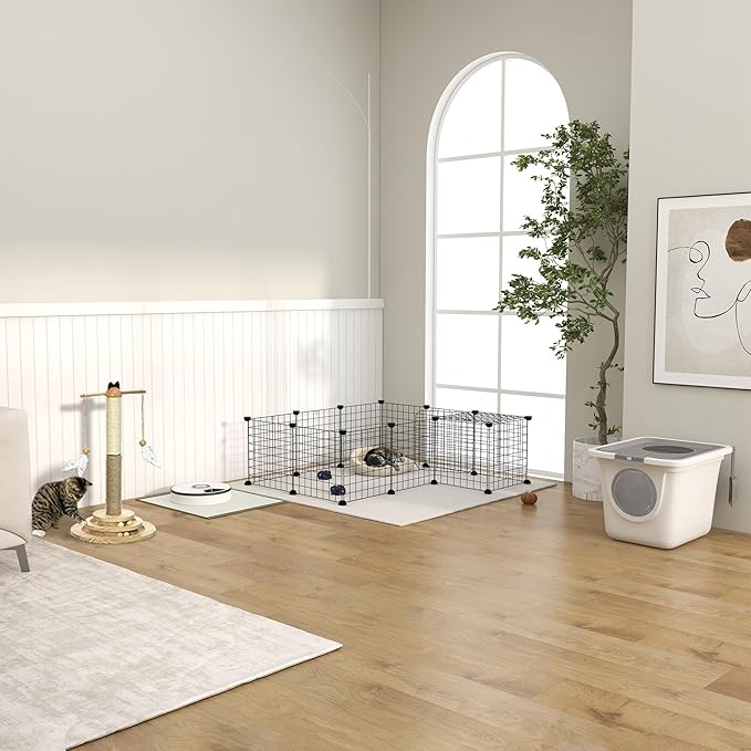 PawHut Cat Litter Box with Lid, Covered Kitty Litter Box with Front Entrance, Top Exit, Scoop, Easy Cleaning Cat Toilet for Odor Control, Privacy, White