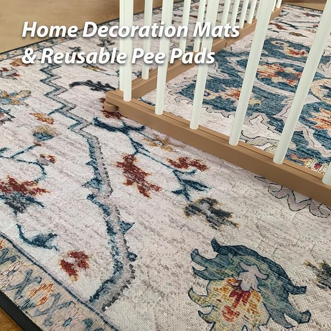 nunubaby Washable Pee Pads for Dogs, Stylish, Non-Slip and Leak-Proof Pee Pads. Reusable Potty Pads for Dogs for Crates and Floors.(Beige/Floral, 72" x72" )