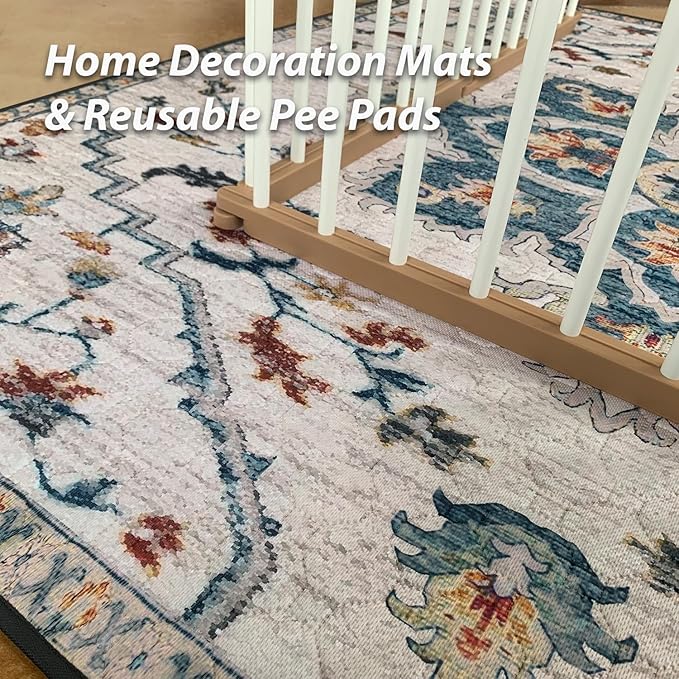 nunubaby Washable Pee Pads for Dogs, Stylish, Non-Slip and Leak-Proof Pee Pads. Reusable Potty Pads for Dogs for Crates and Floors.(Beige/Floral, 48" x48" )