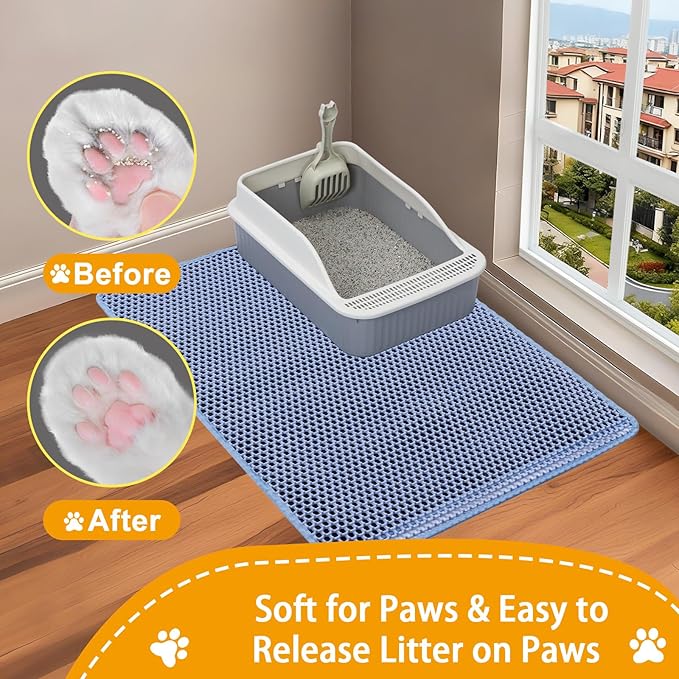 Cat Litter Mats-Extra Large 47''x36'' Litter Catcher Mat for Cat-XXL Litter box Matt for Floor-2 Layer Catcher Rug for Pet kitty Litterbox-Waterproof Urine Proof,Non-Slip,Blue