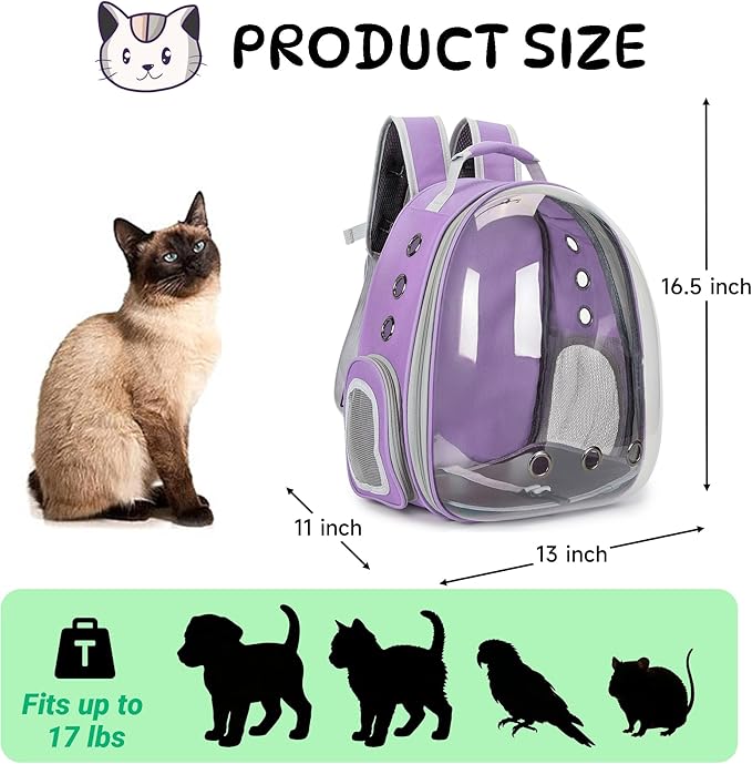Cat Bubble Backpack Carrier for Small Medium Dogs Cats Carrying Bag, Airline Approved Pet Travel Carrying Bag Dog Hiking Walking Outdoor Backpack (Purple)