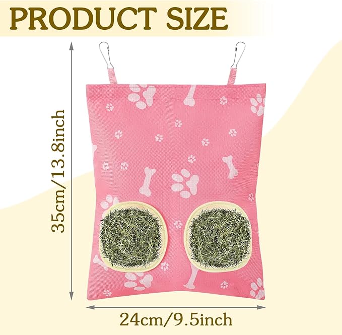 UPINS 3Pcs Hay Bag for Rabbits - 2-Hole Guinea Pig Hanging Hay Feeder for Rabbits, Chinchillas, Hamsters & Small Pets