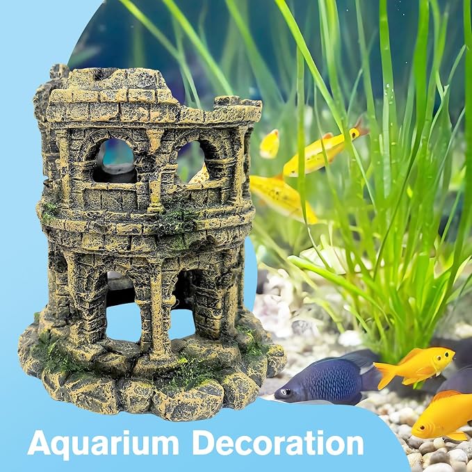 Hamiledyi Aquarium Antique Roman Column Ruins European Castle Stone Cave Decorations Fish Tank Artificial Resin Ornaments Large Landscaping for Betta Hide Play
