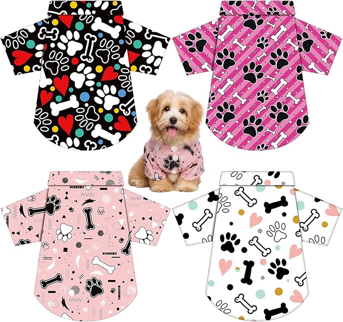 Weewooday 4 Pieces Small Pet Summer T-Shirts Hawaii Style Floral Pet Dog Shirt Breathable Cool Clothes Beach Seaside Puppy Sweatshirt for Puppy(Bright Style,S)