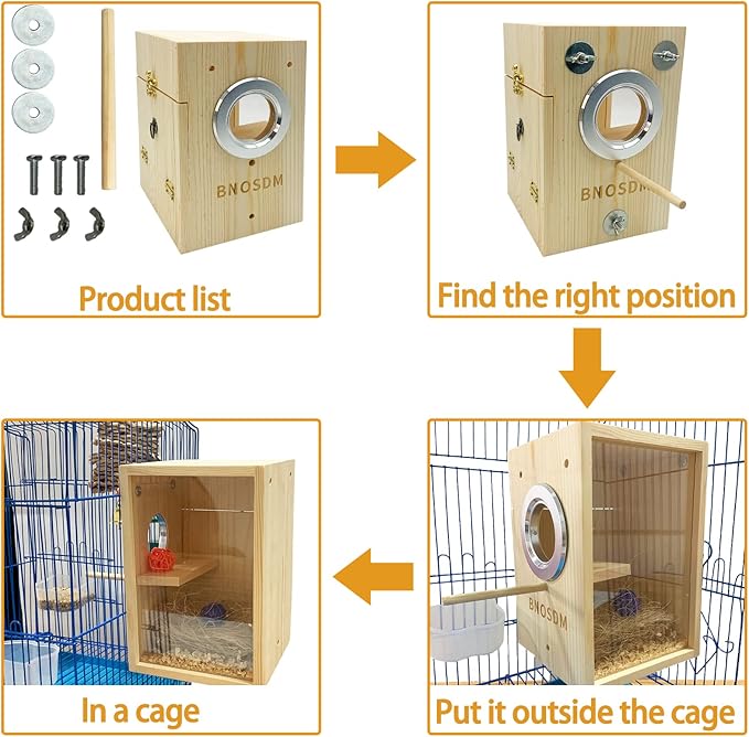 BNOSDM Parakeet Nesting Box Transparent Bird Breeding Nest Boxes Natural Wood Bird Cage House with Coconut Fiber for Small Conure Lovebirds Finch Parrot Canary