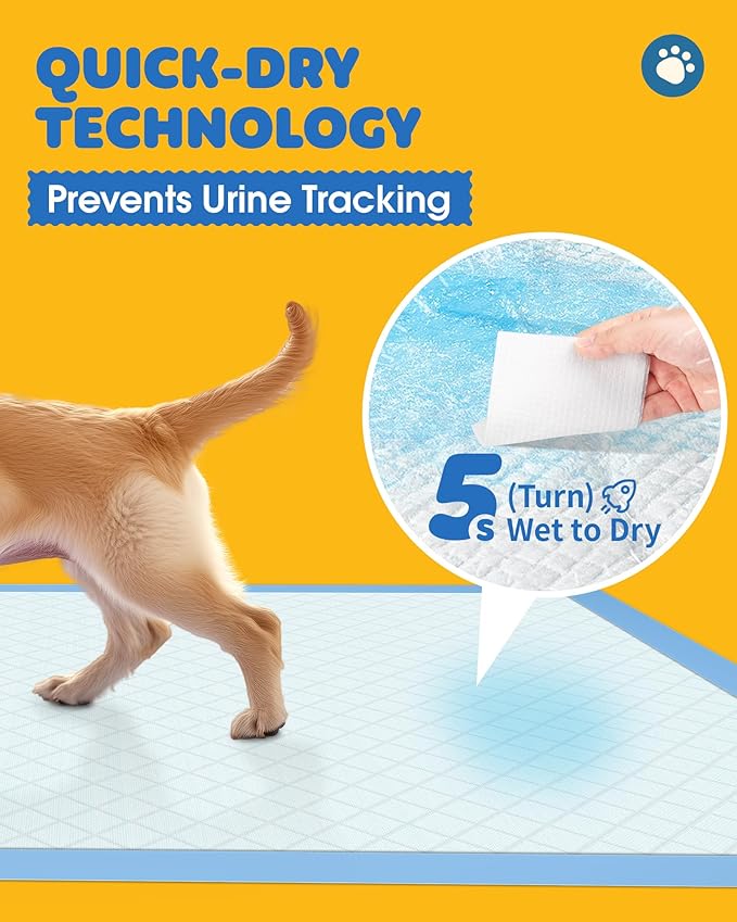 Powools 150-Pack Large Puppy Pads - 22'' x 22'' Pee Pads for Dogs Potty Training with Leak-Proof Quick-Dry Design, 6-Layer Dog Pads Large, Blue