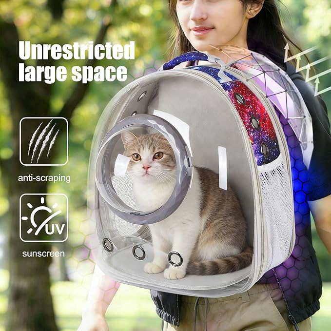 Galaxy Blue Cat Bubble Backpack,Back Expandable cat Backpack with Clear Window -Space Capsule Cat Carrier for Kitten Bunny Small Puppy Vet and Outdoor Adventure(Galaxy Blue)