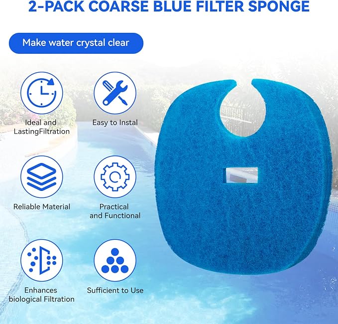2 Pcs Coarse Sponge Filter Media Fits for Forza FZ9 Canister Filter | Replacement for AquaTop Coarse Blue Filter Sponge Pad, Traps Large Waste For Cleaner Water, For Fresh & Saltwater Fish Tank