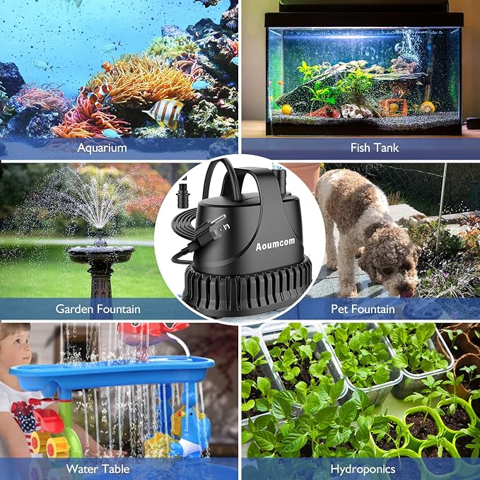 400GPH Submersible Water Pump, 20W Water Fountain Pump, Aquarium Pump, 1500L/H Water Pump with 7ft Power Cord for Garden Fountain, Water Table, Waterfall, Fish Tank, Pond, Hydroponics