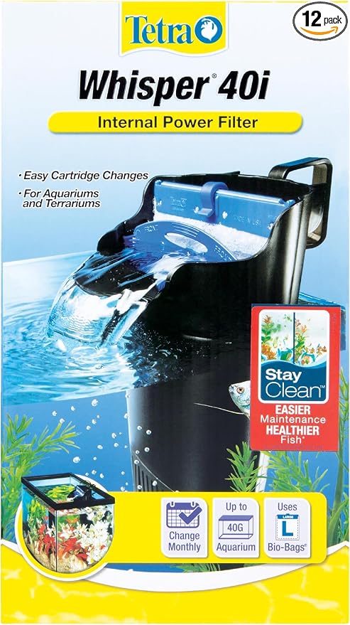 Tetra Whisper Internal Power Filter, Large Bio-Bag Filter Cartridges, 3-Stage Filtration, 20-40 gal (Pack of 12)